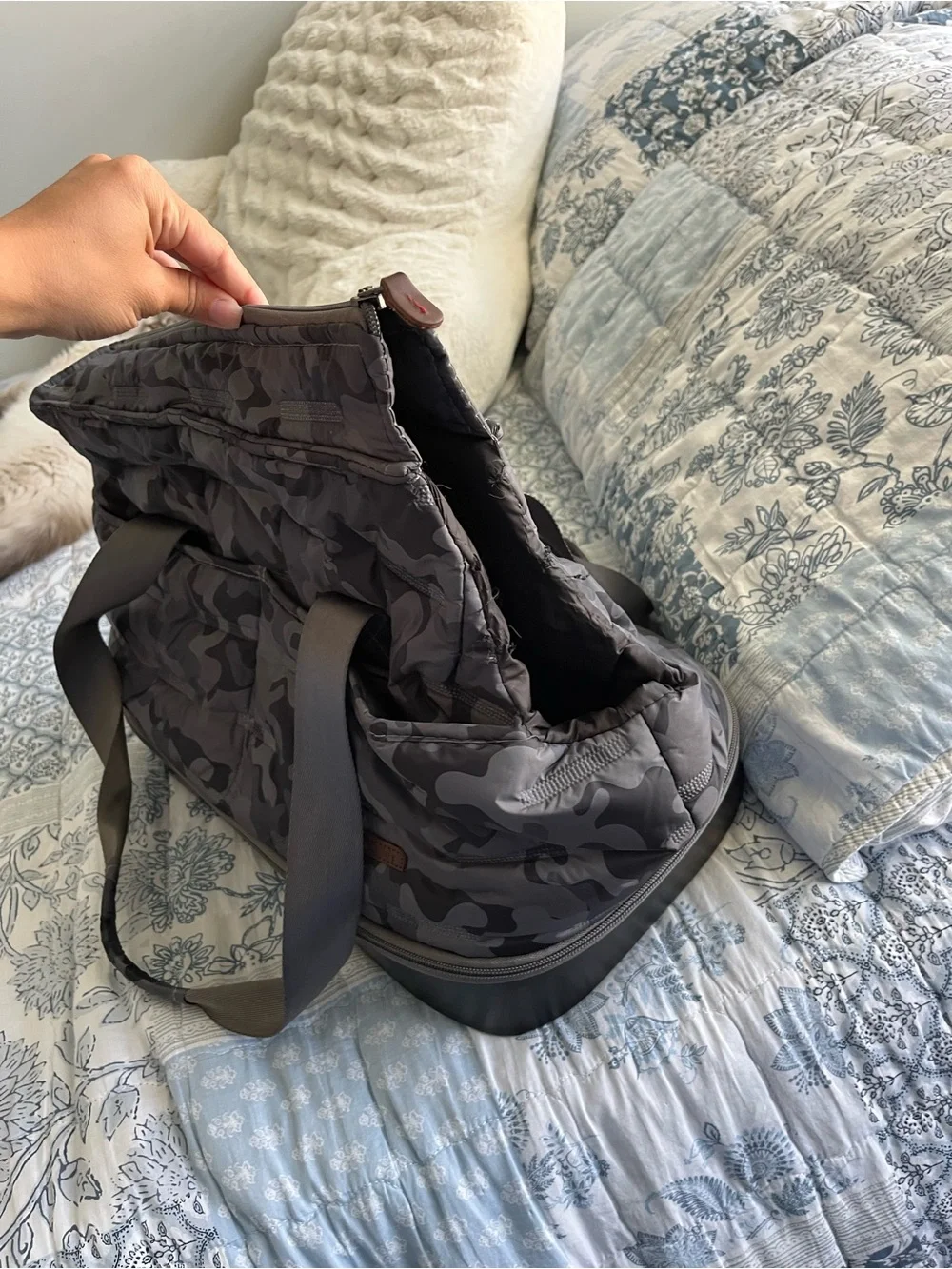 Gray Camouflage Dog Carrier Tote with Padded Straps